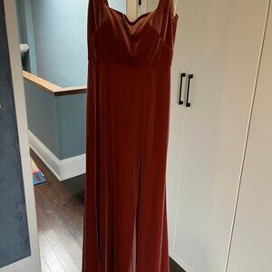 Jenny Yoo Rust Velvet Maxi Dress – Size 10 Formal Evening Gown